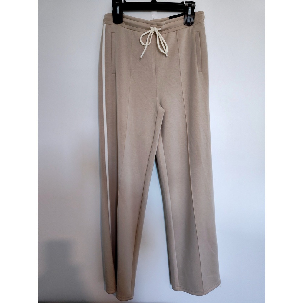 Christian Siriano New York Tan NuSable Straight Leg Side Stripe Pants Medium